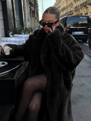 Loose Velvet Fur Splicing Long Coat