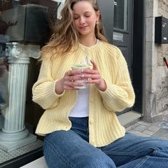 Crew Neck Loose Button Long Sleeve Cardigan