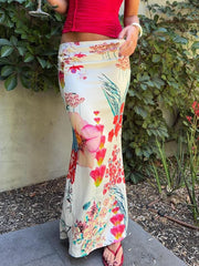 Colorful Print Ruched Peach Skirt