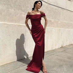 One Shoulder Lace Up Slit Prom Dress
