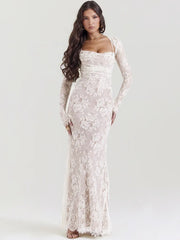 Lace Print Spaghetti Club Maxi Bodycon Dress
