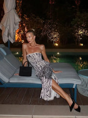 Zebra Print Strapless Split Party Dress