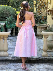 Jacquard Waist Wrap A-Line Midi Dress