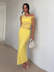 Ruffled Slim Knitted Retro Maxi Dress
