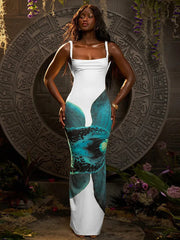 Spaghetti Strap Patchwork Contrast Vacation Dress