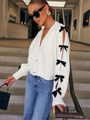 Bow Ribbed Hollow Knit Coat