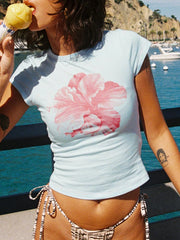 Floral Cap Sleeve Crop Baby T-shirt