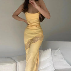 Satin Low Cut Spaghetti Strap Midi Dress