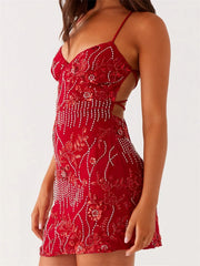 V-Neck Halter Mini Floral Dress