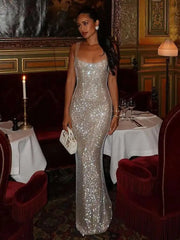 Glitter Spaghetti Bodycon Maxi Dress
