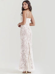 Lace Print Spaghetti Club Maxi Bodycon Dress