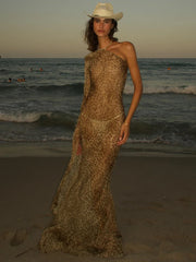 One Shoulder Leopard Print Vacation Dress