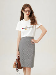 Cotton Letter Embroidery White T-shirt