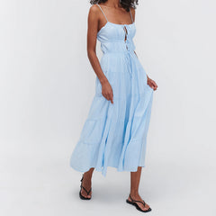 Front Tie Ruffled Slip Cami Vacation Dress