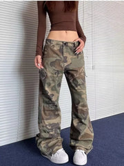 Washed Camouflage Pleated Cargo Pant