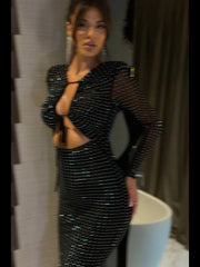Sequin Sheer Long Sleeve Midi Dress