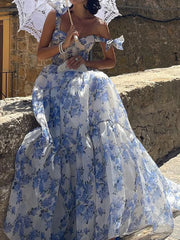 Backless Fit Flare Maxi Floral Dress
