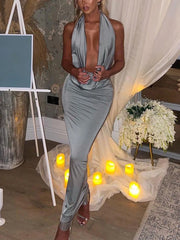 Halter Backless Bodycon Midi Dress