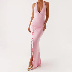 Lace Halter V-Neck Slim So Bodycon Dress