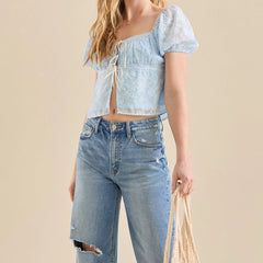 Cropped Jacquard Floral Blouse