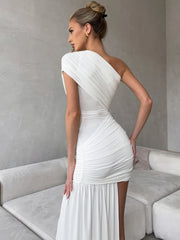 Draped One Shoulder Ruched Mini Dress