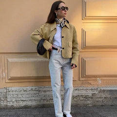 Splice Suede Lapel Casual Short Coat