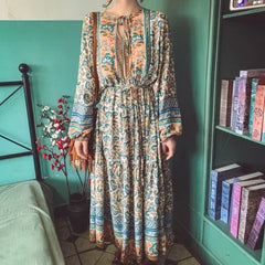 Ethnic Long Sleeve Floral Printed Boho Dress