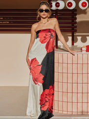 Strapless Floral Print Off-shoulder A-Line Vacation Dress