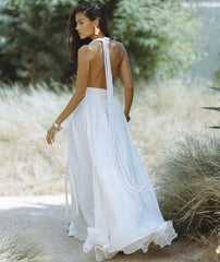 Deep V Neck Backless Rope Lace-up Boho Dress