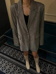 Sequin Glitter Pocket Lapel Coat