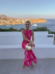 Floral Embroidered Pink Maxi Dress