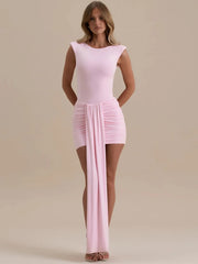 Pink Patchwork Draped Tank Bodycon Dress