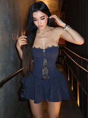 Lace Off-shoulder Ruffle Hollow Bodycon Dress