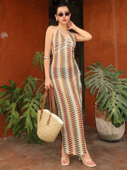 Backless Slit Ribbon Strapless Maxi Dress