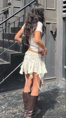 Gothic Drawstring Ruched Mini Skirt