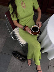 Hollow Slim Short Sleeve Maxi Dress