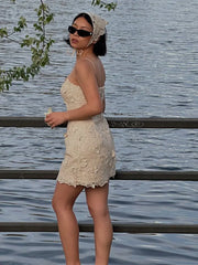 3D Flower Strapless Hollow Mini Dress