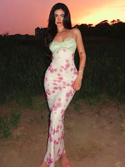 Lace Print Spaghetti Strap Off-shoulder Vacation Dress