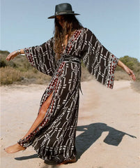 Print Kimono Loose Long Sleeve Boho Dress