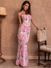 Pink Floral Spaghetti Strap Vacation Dress