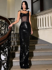 Mesh Glitter Spaghetti High Waist Bodycon Dress
