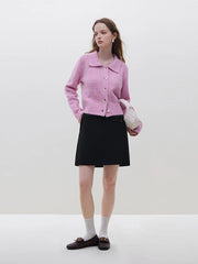 Wool Polo Neck Grey Button Cardigan