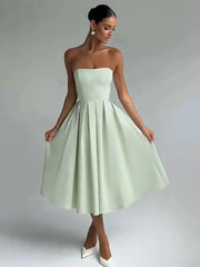 Pleated Wrap A-Line Backless Midi Dress