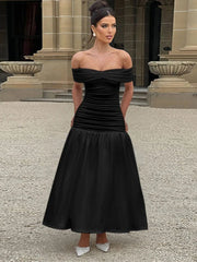Ruched One-Shoulder A-Line Maxi Dress