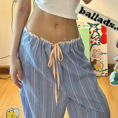 Striped Drawstring Capri Casual Pant