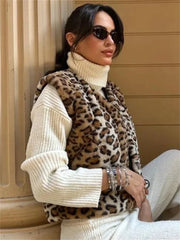 Leopard Printed Cropped Vest Coat