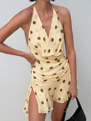 Polka Dot Halter Chiffon Mini Dress