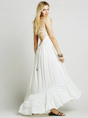 Backless Sleeveless Vintage Cotton Boho Dress