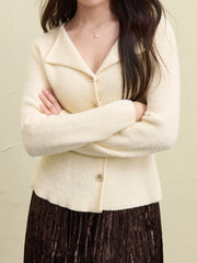 Bubble Sleeve V-neck Red Knit Cardigan