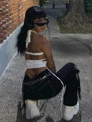 White Hollow Halter Crop Top